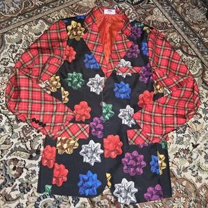 Holiday Time Festive Plaid and Bow Jacket - Red, Black, Multicolor